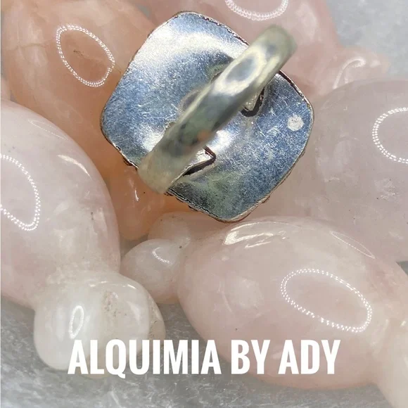 Rose Quartz silver big cabochon statement gem ring - Picture 2 of 3